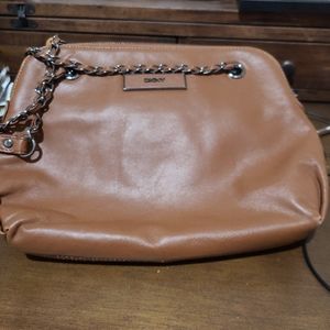 DKNY chained crossbody bag purse leather soft brown tobacco